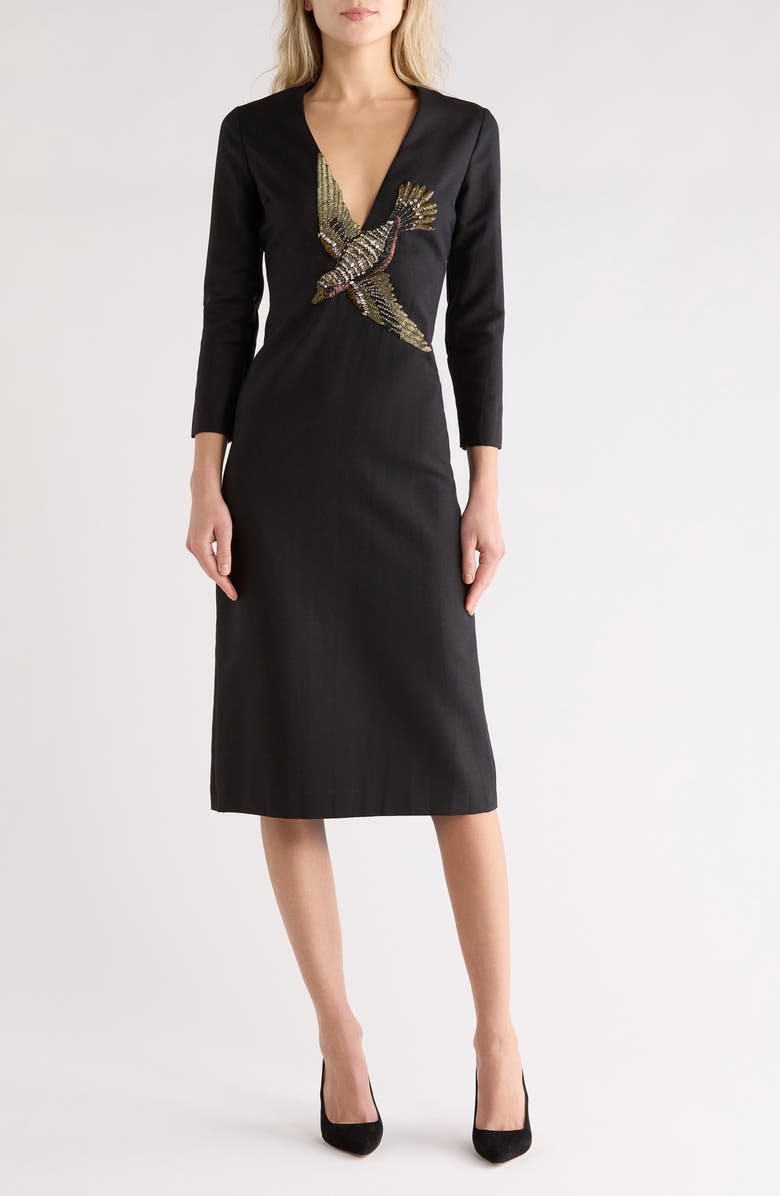 Gucci Embellished Bird Wool Mohair Blend Dress, Main, color, Black Multi