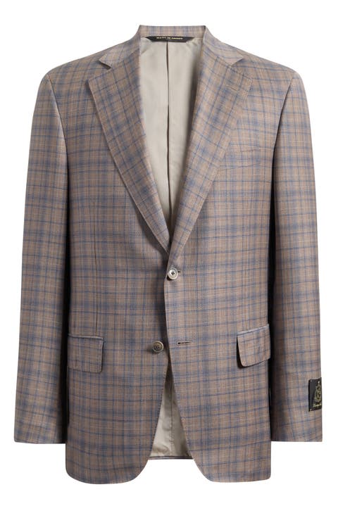 Tan & Blue Double Check Slub Wool Sport Coat (Regular & Big)