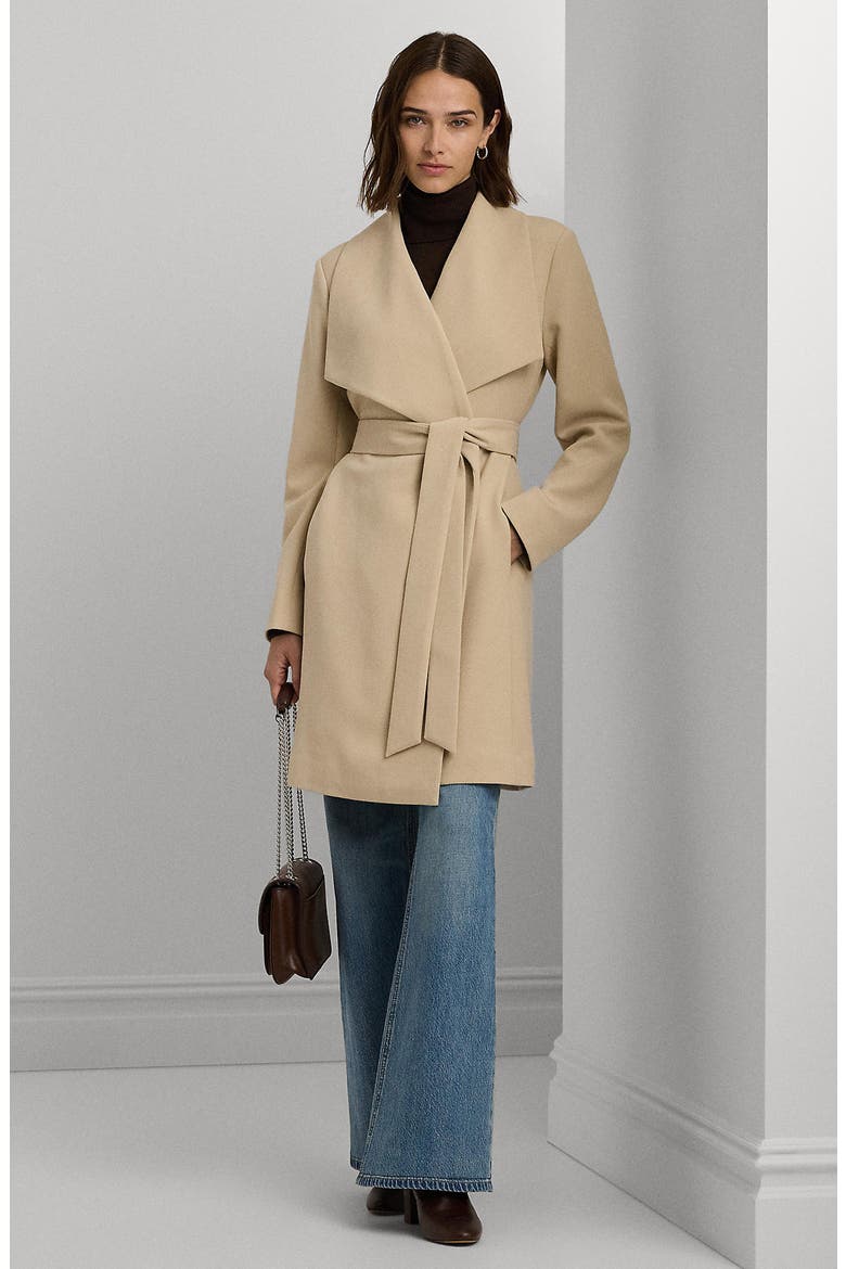 Drape Front Crepe Jacket, Alternate, color, EXPLORER SAND