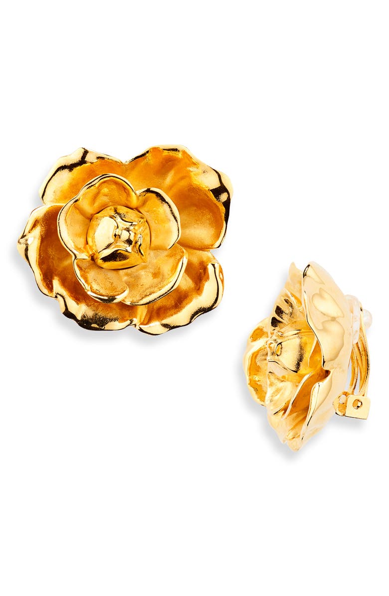 Oscar de la Renta Gardenia Clip-On Earrings, Main, color, 