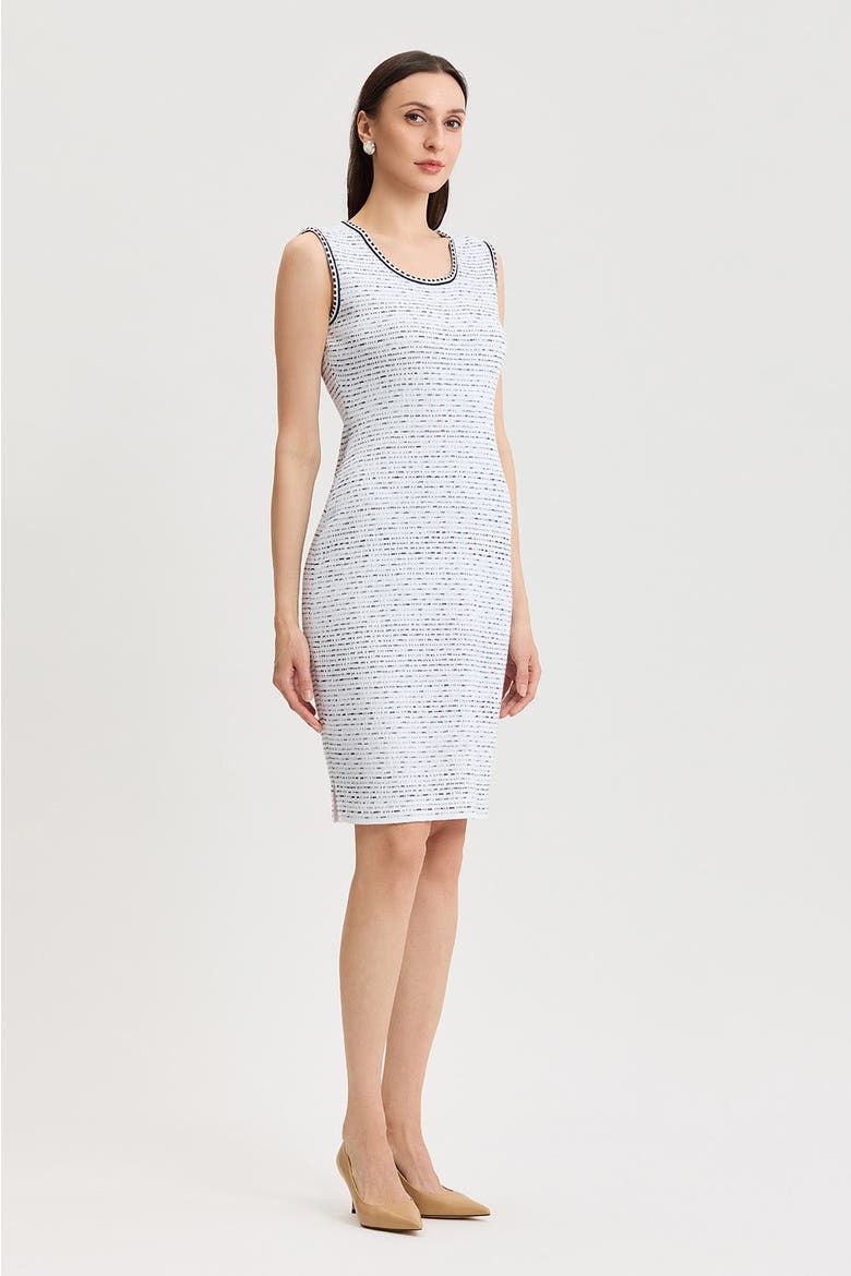 Soft Knit Knee-Length Sheath Dress, Alternate, color, White/Indigo