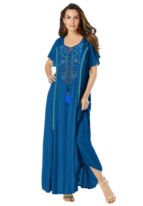 Plus Size Flutter Sleeve Hand Crinkled Maxi Dress Curvy A Line