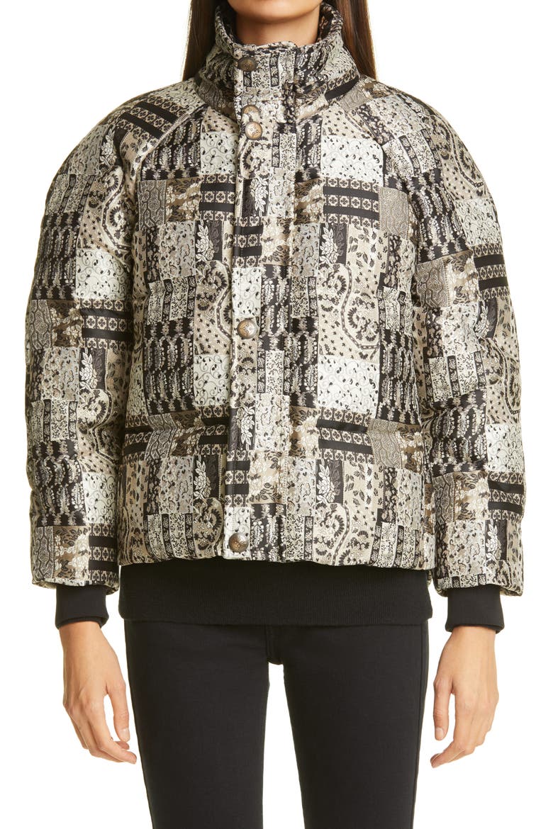 Jacquard Down Puffer Coat, Main, color, WHITE