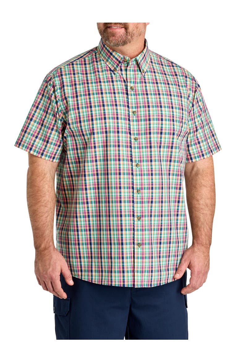 Big & Tall Easy-Care Small Plaid Sport Shirt V4, Main, color, PINK MULTI