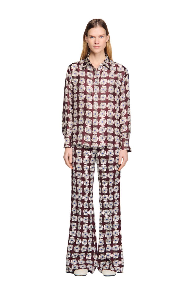 SANDRO Floral print silk shirt, Alternate, color, Marron / Bleu
