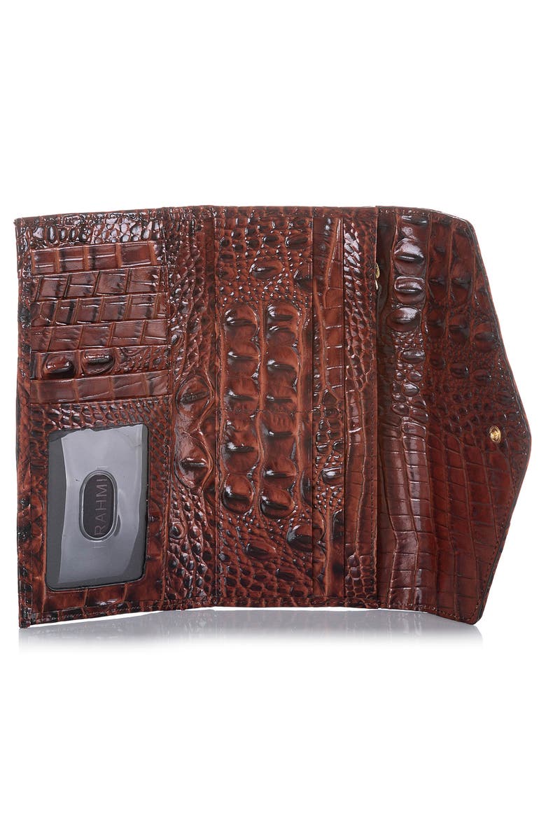 Brahmin Veronica Melbourne Croc Embossed Leather Envelope Wallet, Alternate, color, Pecan