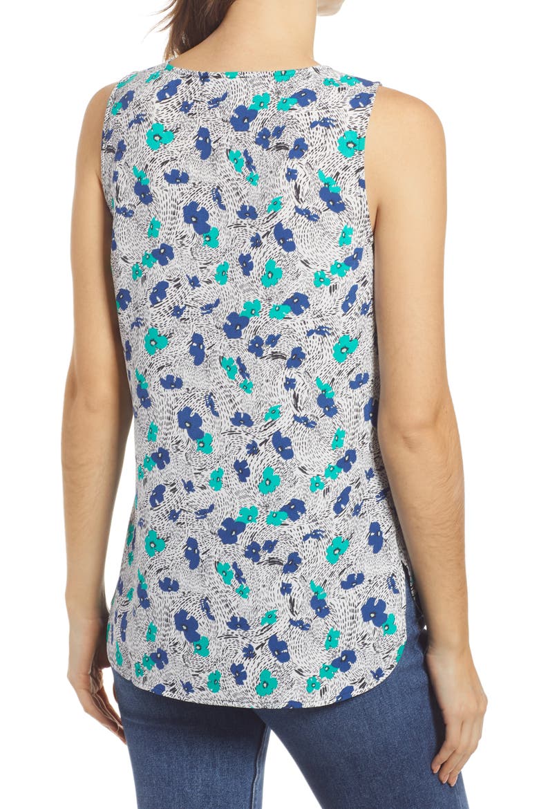 Scoop Neck Woven Shell, Alternate, color, IVORY- BLUE FLORAL