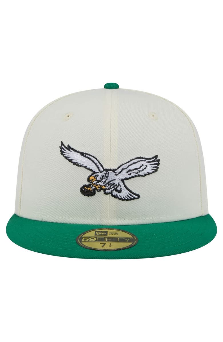 New Era Men's New Era  White/Kelly Green Philadelphia Eagles Throwback Main 59FIFTY Fitted Hat, Alternate, color, 