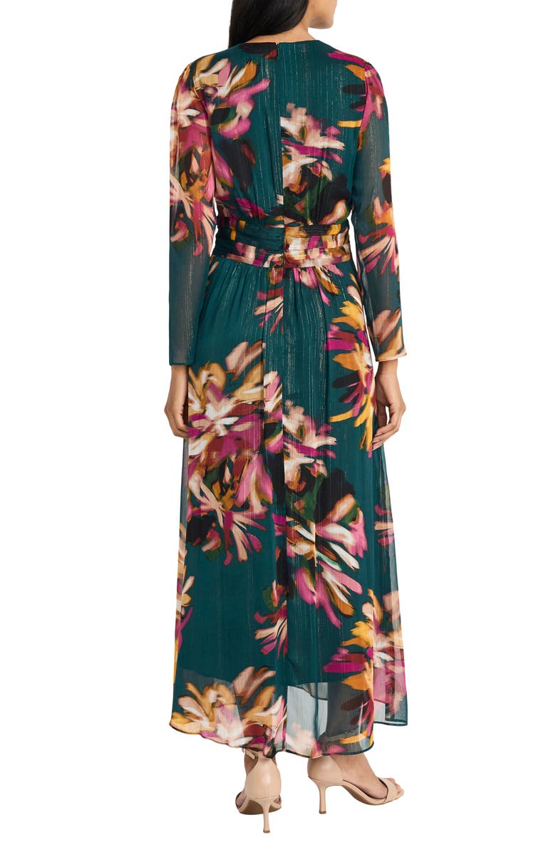 Maggy London Metallic Long Sleeve Chiffon Dress, Alternate, color, 