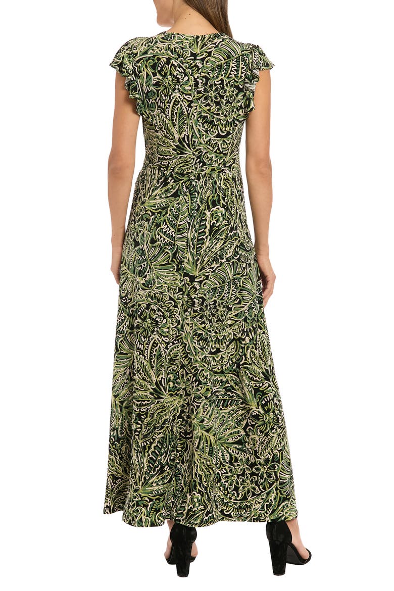 V-Neck Flutter Sleeve Maxi Dress, Alternate, color, BLACK/ JUNIPER