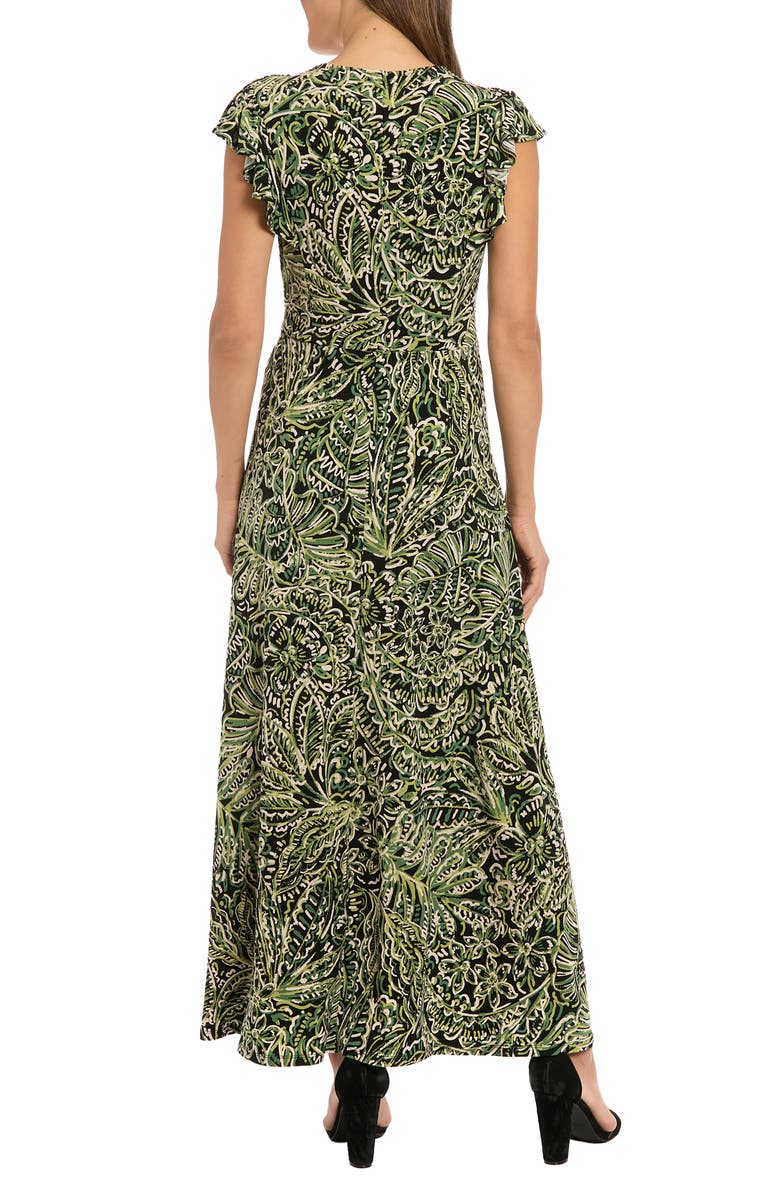 London Times V-Neck Flutter Sleeve Maxi Dress, Alternate, color, Black/ Juniper