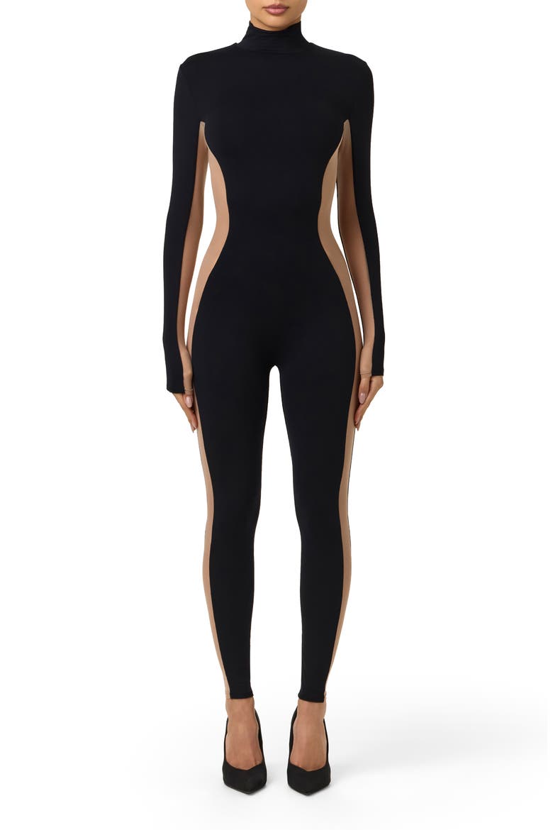 Body Flex Two-Tone Jumpsuit, Main, color, BLACK