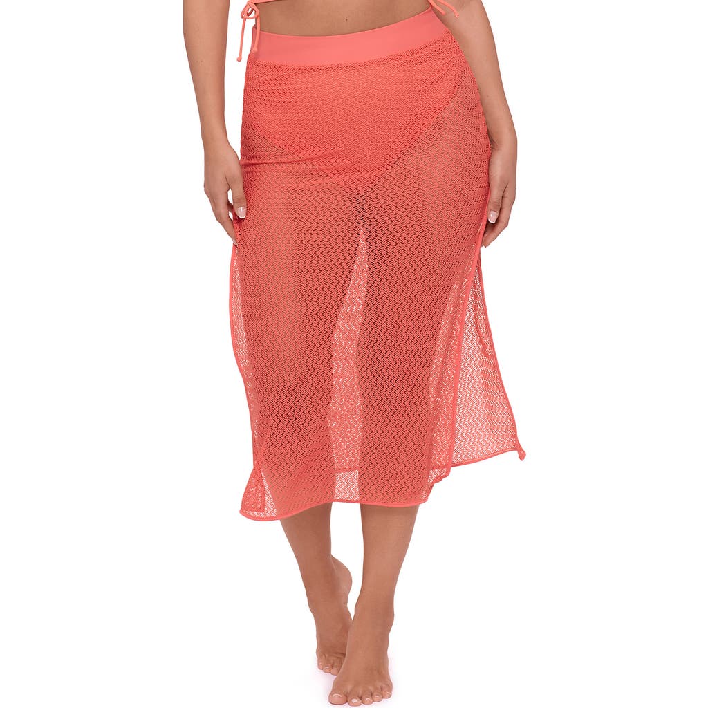S3 Side Slit Crochet Coverup Skirt In Orange