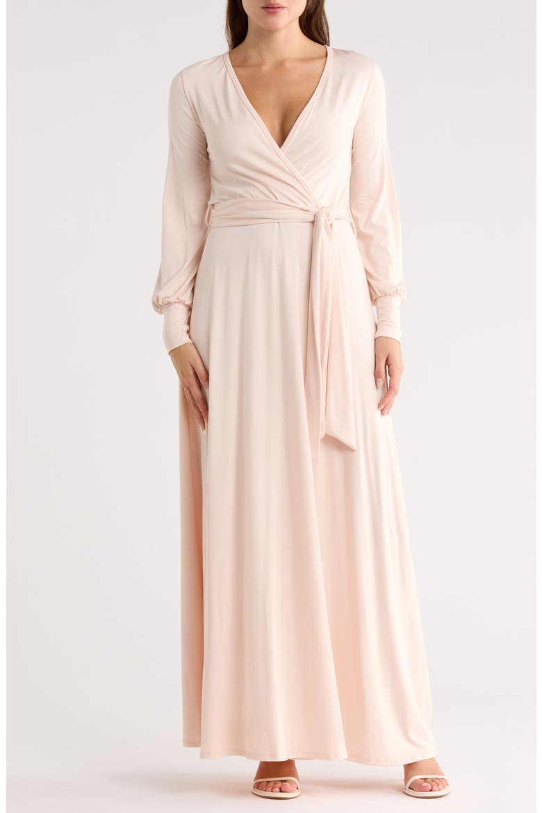 Long Sleeve Tie Waist Maxi Dress, Main, color, DARK MAUVE
