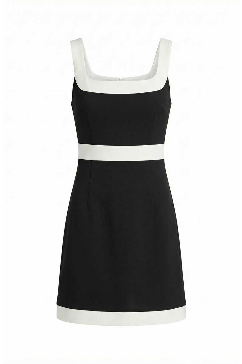 Contrast Trim Sleeveless Mini Dress, Alternate, color, Black / White