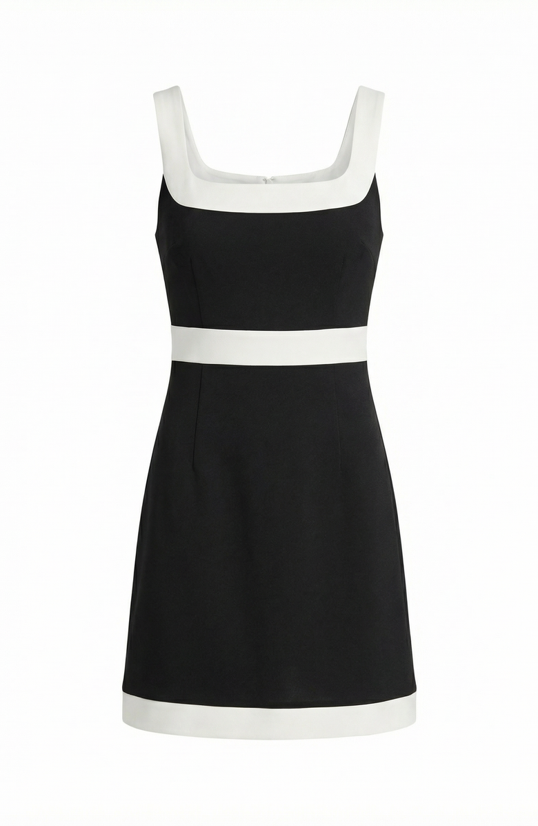 Modenaire Contrast Trim Sleeveless Mini Dress, Alternate, color, Black / White