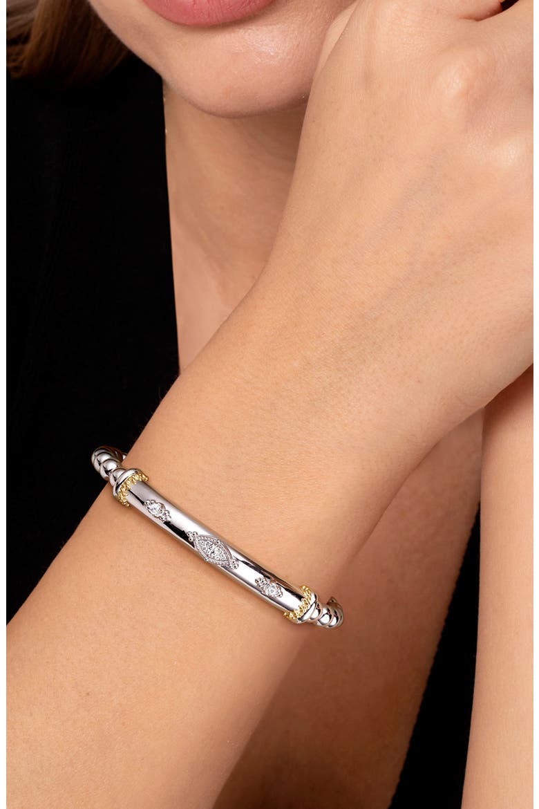 Bujukan 14K Gold & White Sapphire Split Bangle Bracelet, Alternate, color, SILVER/ 14K YELLOW GOLD