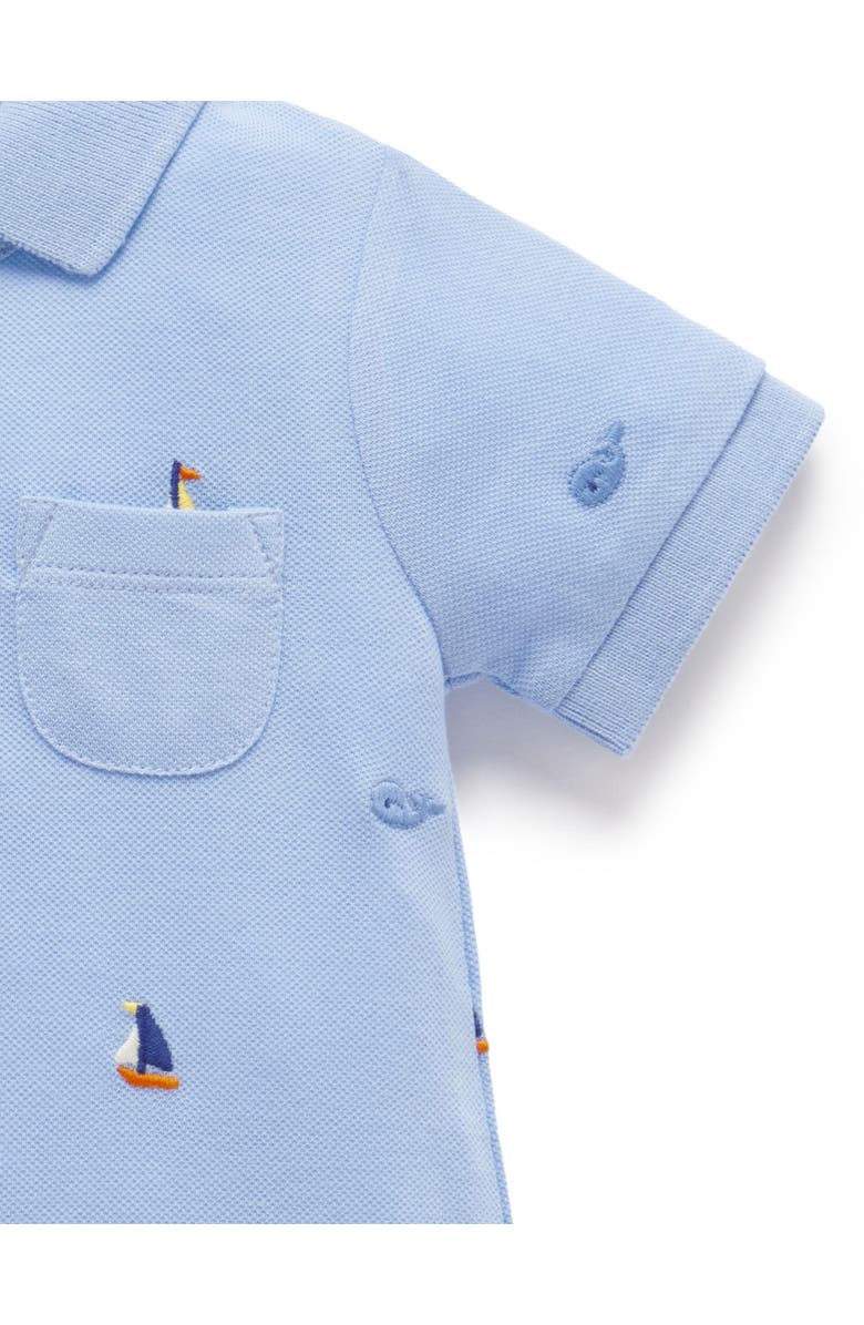 Purebaby Embroidered Polo Romper, Alternate, color, Yacht Broderie