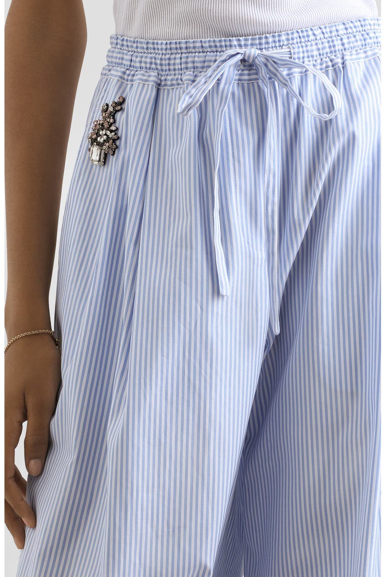 Embellished Stripe Cotton Poplin Wide Leg Pants, Alternate, color, S8051 STRIPED - BLUE/ WHITE