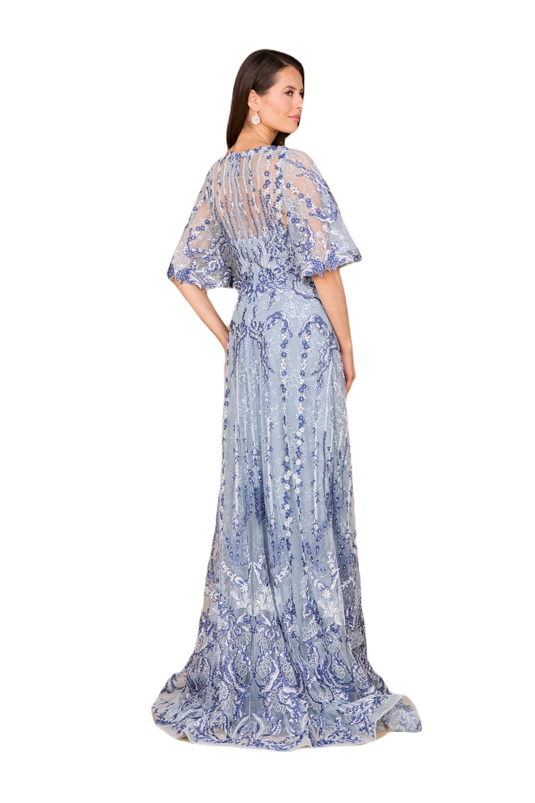 Embroidered, Cape Sleeve A-line Gown, Alternate, color, Blue