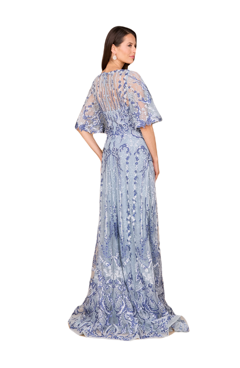 LARA New York Embroidered, Cape Sleeve A-line Gown, Alternate, color, Blue