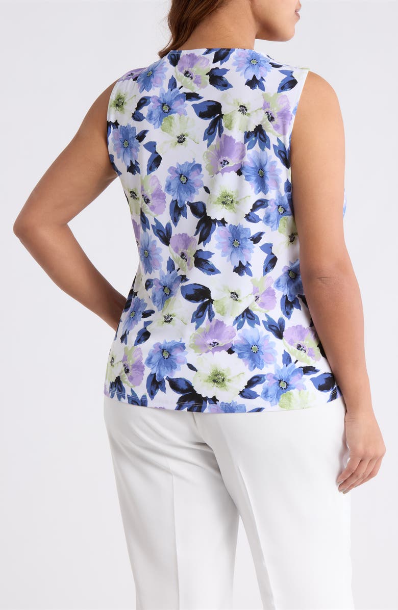 KASPER Floral Print Shirred Shell, Alternate, color, Lily White Multi