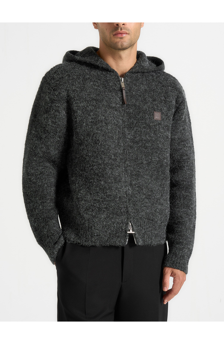 Manière De Voir Billie Unisex Brushed Wool Zip Hoodie, Main, color, Grey