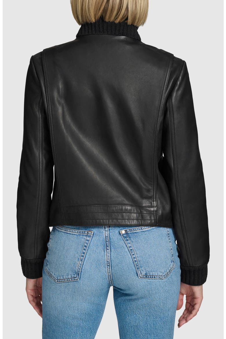 Beatrix Leather Bomber Jacket, Alternate, color, BLACK