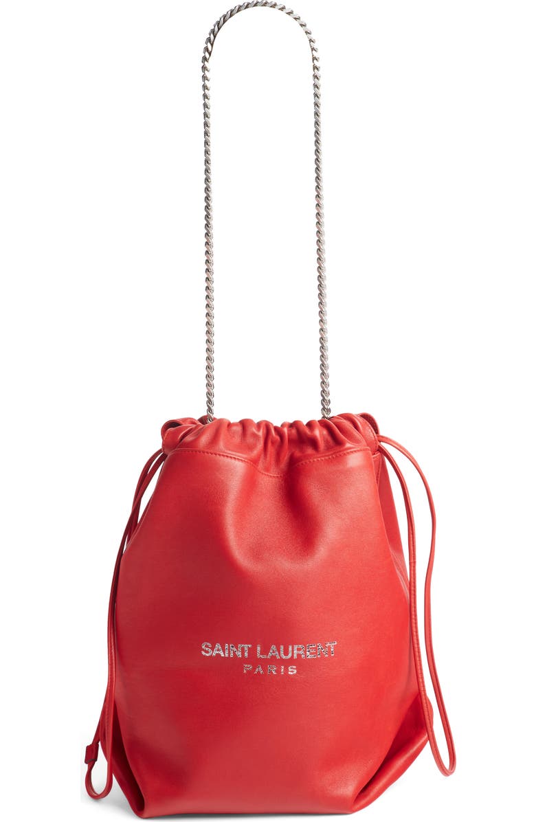 Saint Laurent Teddy Leather Bucket Bag, Main, color,