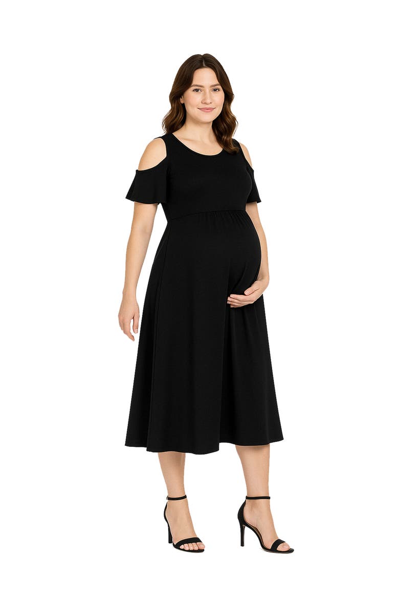 Maternity Ruffle Cold Shoulder A-Line Maxi Dress, Alternate, color, Black