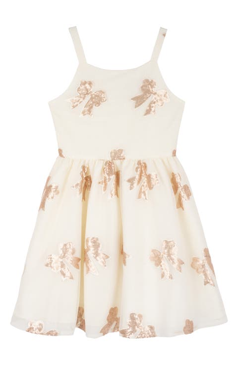 Kids' Sequin Bow Glitter Mesh Dress