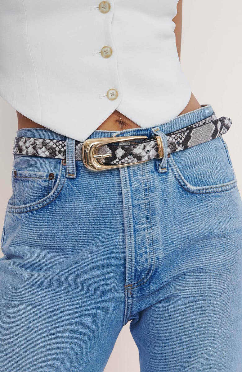 Ettika Snakeskin Print Leather Belt, Alternate, color, Grey Snake