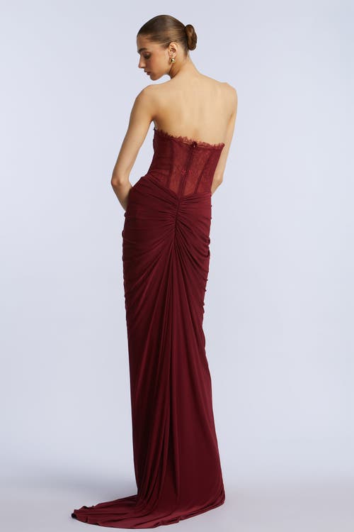 Bcbg Lace & Jersey Gown In Burgundy