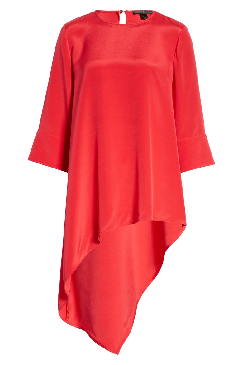 Asymmetrical Silk Crêpe de Chine Top, Alternate, color, POPPY