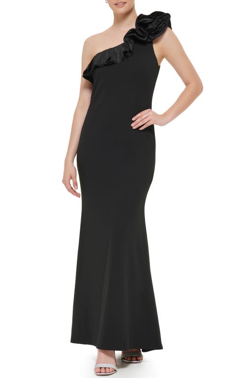 Jessica Howard One Shoulder Ruffle Crepe Gown In Multi
