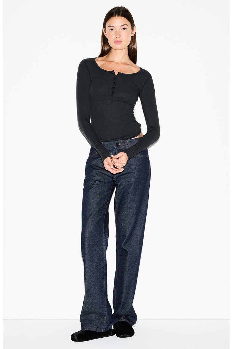 Cotton RIb Scoop Neck Henley, Alternate, color, SOOT