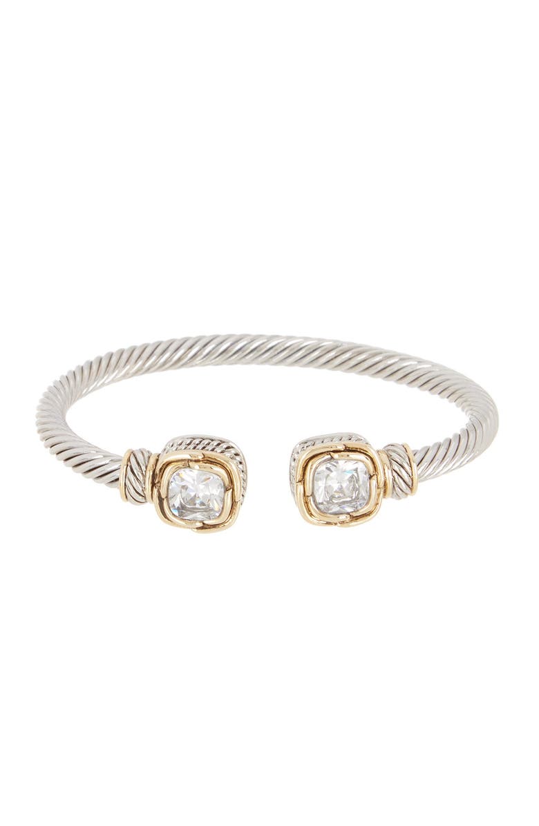 Juvell Twisted Cable White Topaz Cuff Bracelet, Main, color, 