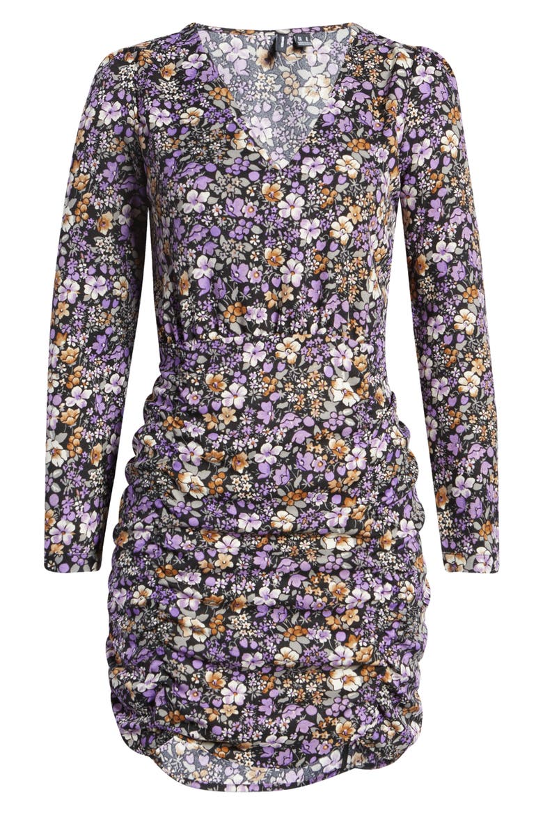 Isa Floral Print Long Sleeve Minidress, Alternate, color, BLACK