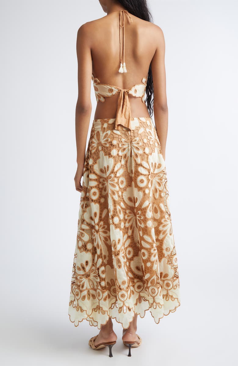 Johanna Ortiz Morning Groove Cutout Guipure Lace Maxi Dress, Alternate, color, Ecru / Camel