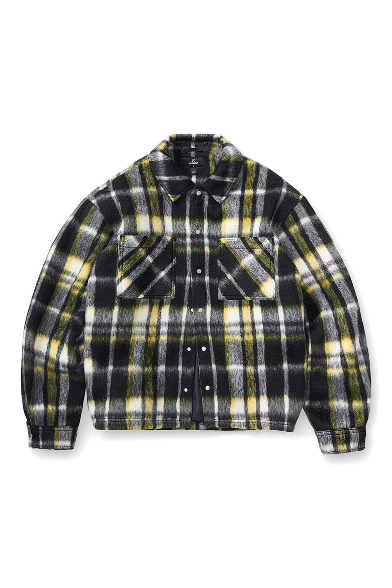 Oversize Plaid Faux Fur Magnetic Snap Shirt Jacket, Alternate, color, JET BLACK