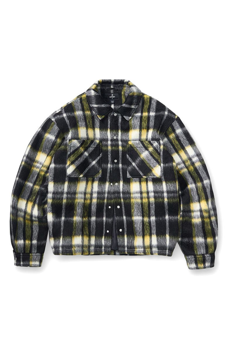 Represent Oversize Plaid Faux Fur Magnetic Snap Shirt Jacket, Alternate, color, Jet Black