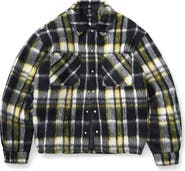Represent Oversize Plaid Faux Fur Magnetic Snap Shirt Jacket