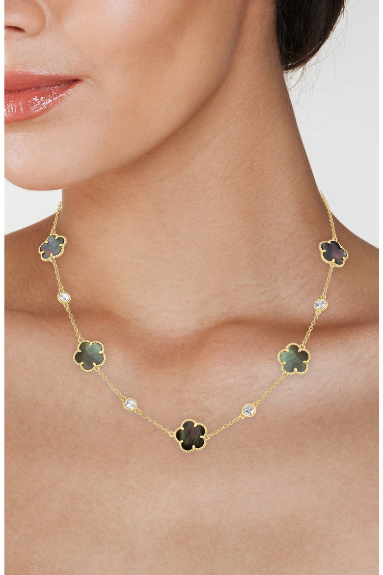 Cubic Zirconia & Enamel Clover Station Necklace, Alternate, color, ABALONE/ GOLD