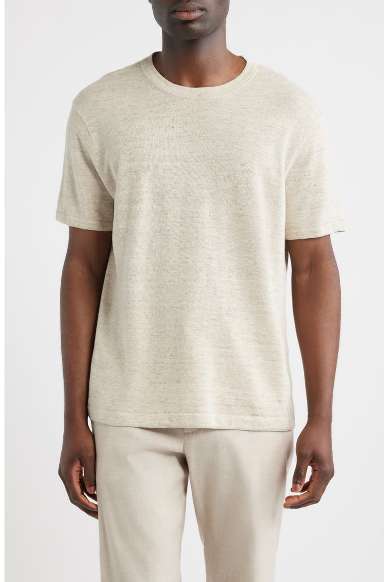 Linen & Cotton Short Sleeve Sweater Tee, Main, color, BEIGE OAK HEATHER