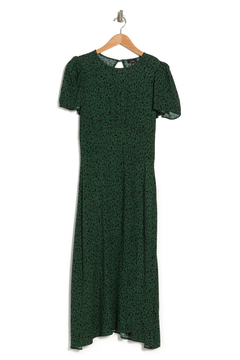 AFRM Jamie Print Open Back Short Sleeve Dress, Alternate, color, GREEN ANIMAL