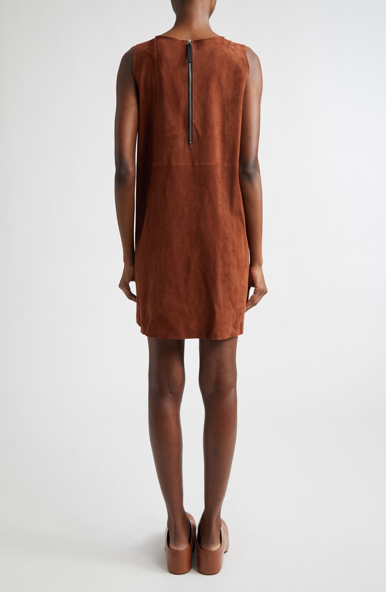Marni Floral Appliqué Suede Shift Dress, Alternate, color, Tobacco