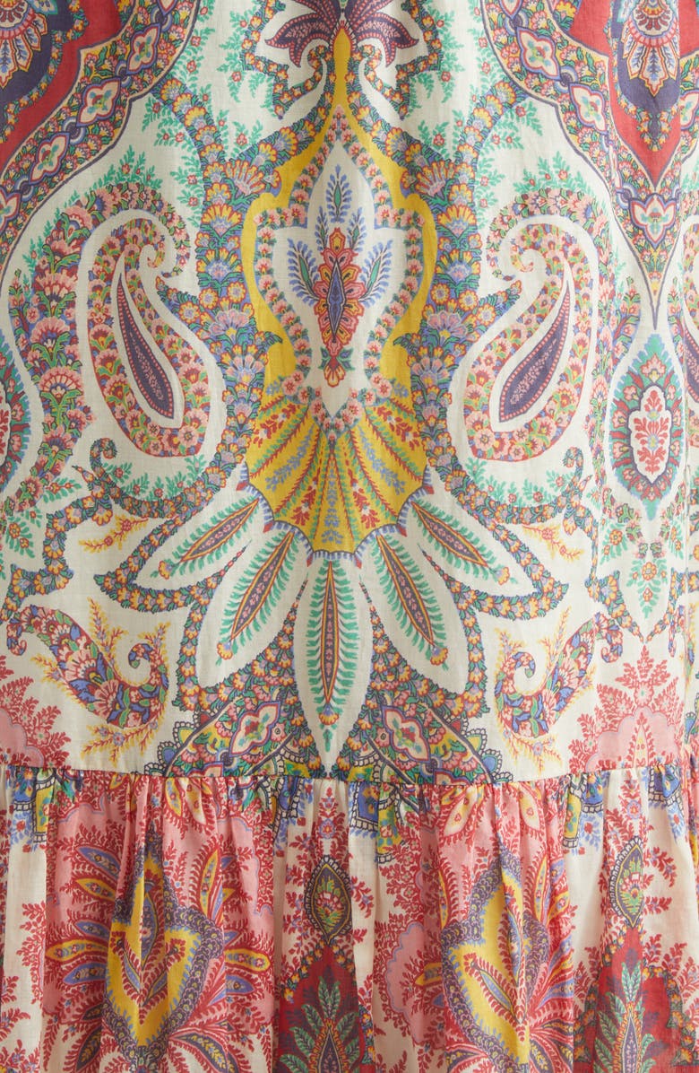 Etro Paisley Print Cotton Tiered Maxi Skirt, Alternate, color, Print On White Base