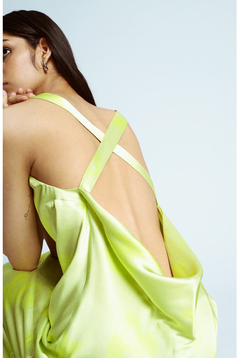 Cowl Back Satin Dress, Alternate, color, LIME