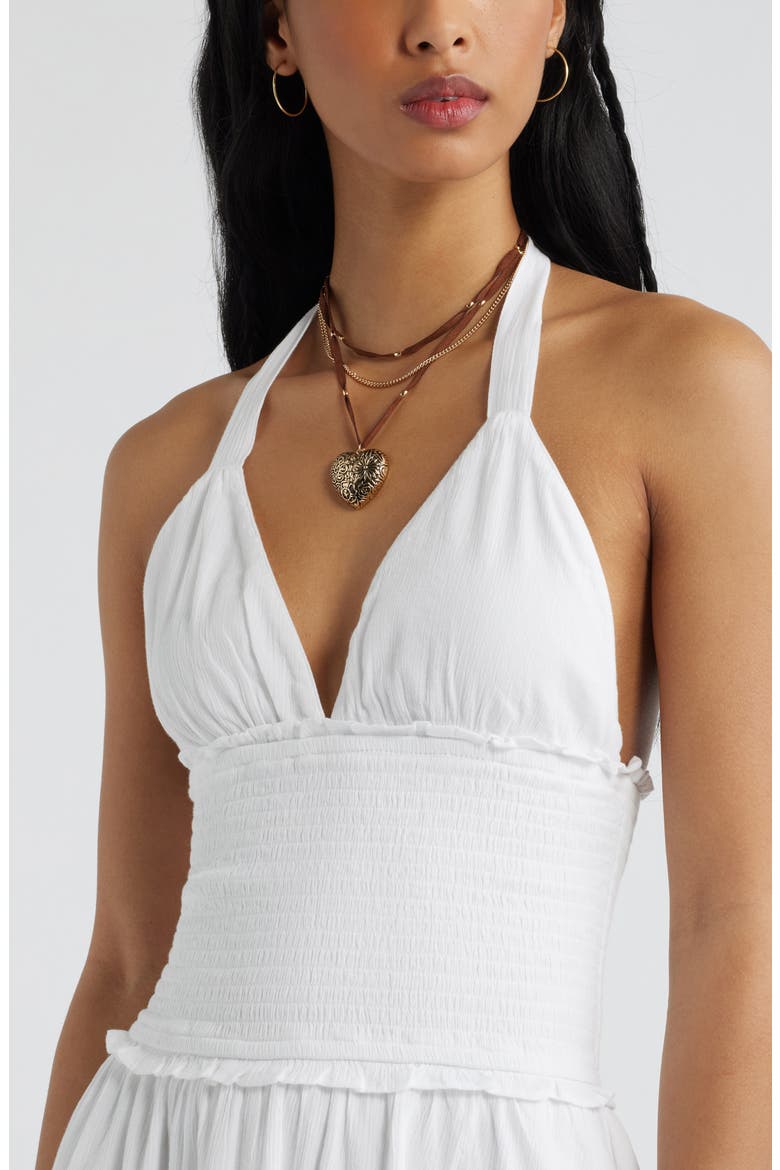 Tie Back Halter Cotton Blend Minidress, Alternate, color, WHITE