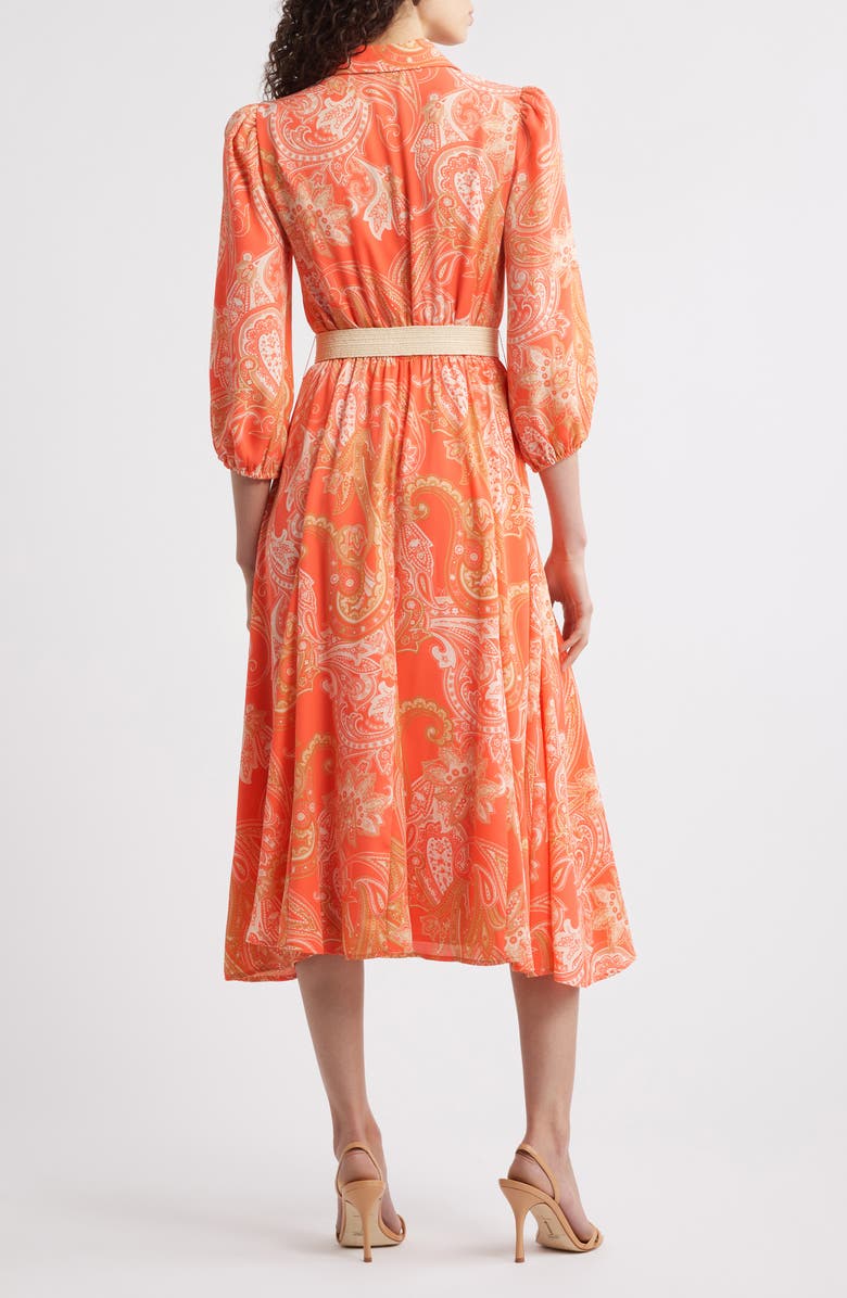 Tahari ASL Paisley Belted Fit & Flare Shirtdress, Alternate, color, Coral Paisley